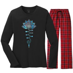 Lotus Flower Unalome Yoga Meditation Awareness Zen Women's Long Sleeve Flannel Pajama Set 