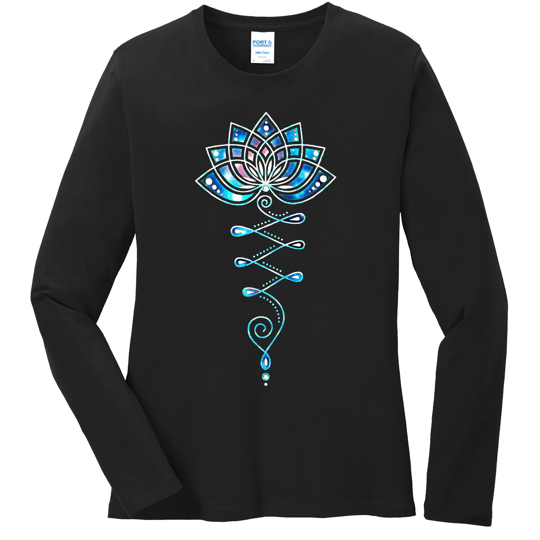 Lotus Flower Unalome Yoga Meditation Awareness Zen Ladies Long Sleeve Shirt