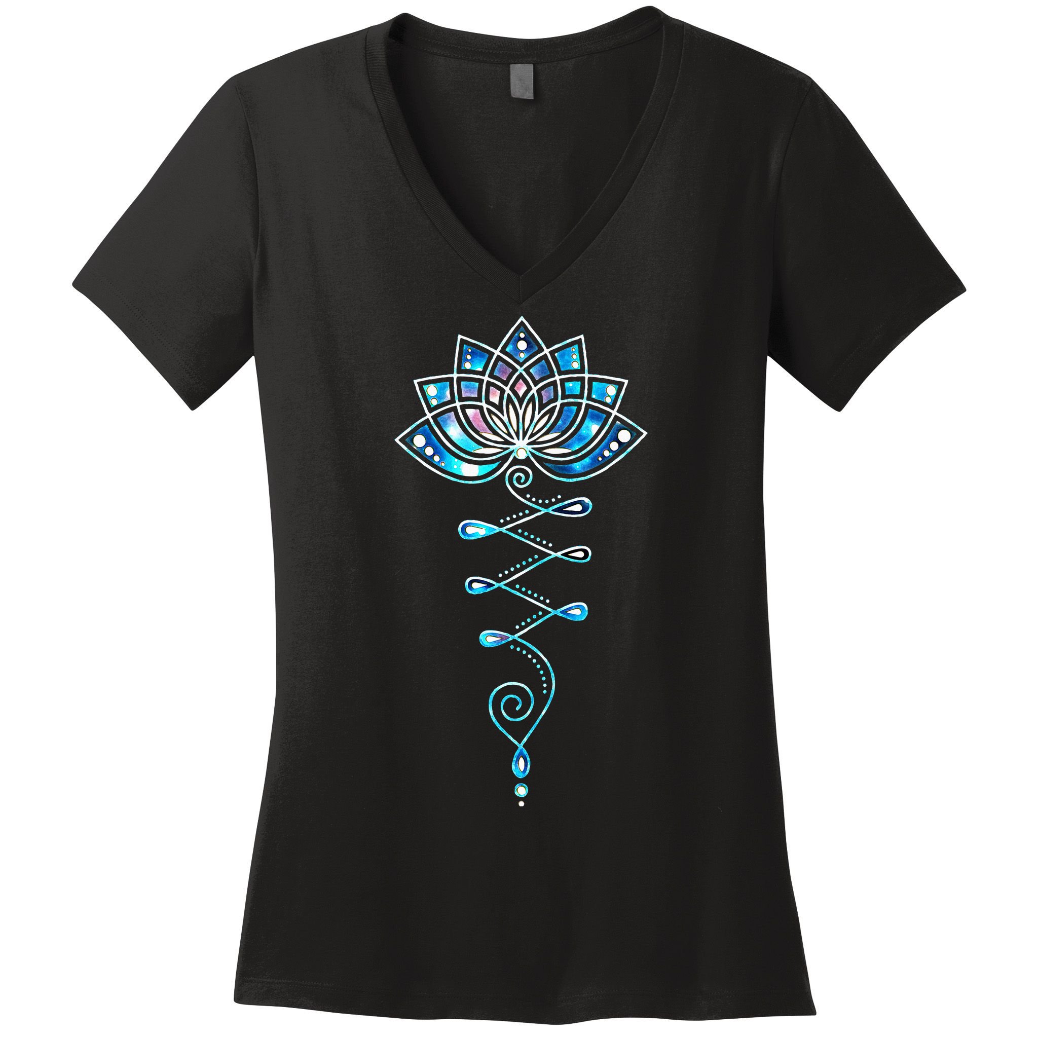 Lotus Flower Unalome Yoga Meditation Awareness Zen Women's V-Neck T-Shirt