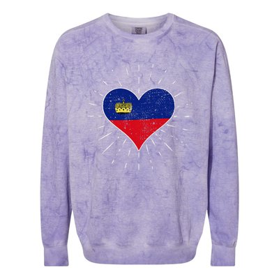 Liechtenstein Flag Vintage Heart Liechtenstein Lover Retro Colorblast Crewneck Sweatshirt