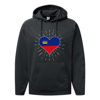 Liechtenstein Flag Vintage Heart Liechtenstein Lover Retro Performance Fleece Hoodie