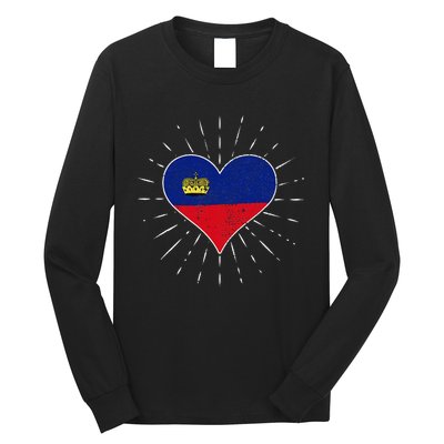 Liechtenstein Flag Vintage Heart Liechtenstein Lover Retro Long Sleeve Shirt