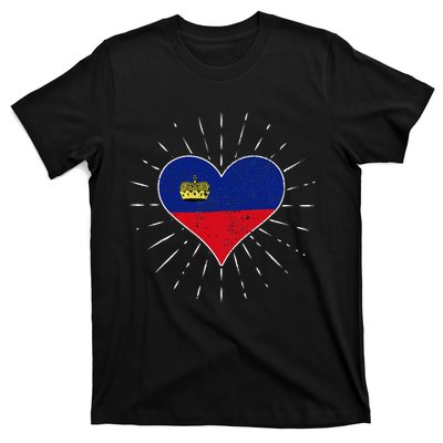 Liechtenstein Flag Vintage Heart Liechtenstein Lover Retro T-Shirt