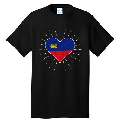 Liechtenstein Flag Vintage Heart Liechtenstein Lover Retro Tall T-Shirt