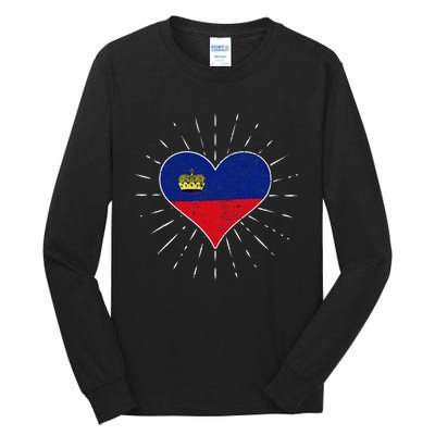 Liechtenstein Flag Vintage Heart Liechtenstein Lover Retro Tall Long Sleeve T-Shirt