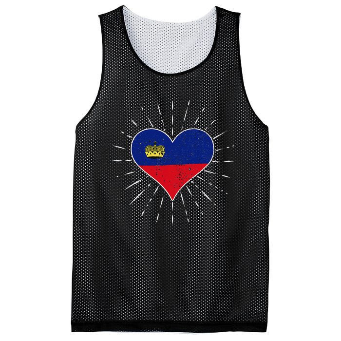 Liechtenstein Flag Vintage Heart Liechtenstein Lover Retro Mesh Reversible Basketball Jersey Tank