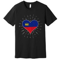 Liechtenstein Flag Vintage Heart Liechtenstein Lover Retro Premium T-Shirt