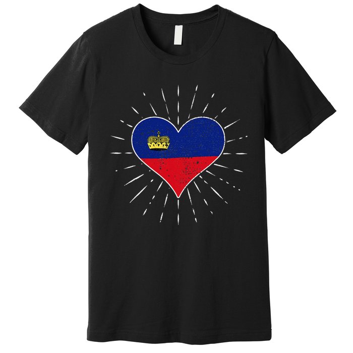 Liechtenstein Flag Vintage Heart Liechtenstein Lover Retro Premium T-Shirt