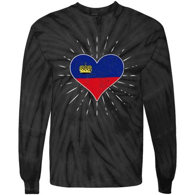 Liechtenstein Flag Vintage Heart Liechtenstein Lover Retro Tie-Dye Long Sleeve Shirt