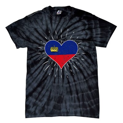 Liechtenstein Flag Vintage Heart Liechtenstein Lover Retro Tie-Dye T-Shirt