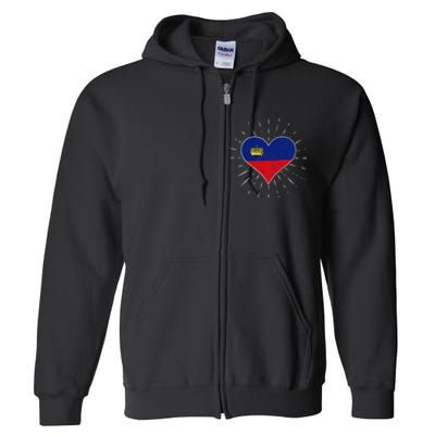 Liechtenstein Flag Vintage Heart Liechtenstein Lover Retro Full Zip Hoodie