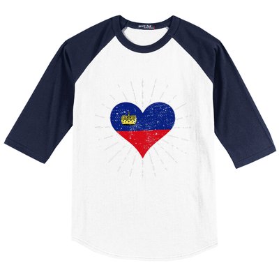 Liechtenstein Flag Vintage Heart Liechtenstein Lover Retro Baseball Sleeve Shirt