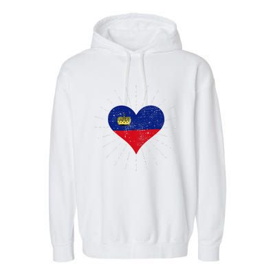 Liechtenstein Flag Vintage Heart Liechtenstein Lover Retro Garment-Dyed Fleece Hoodie