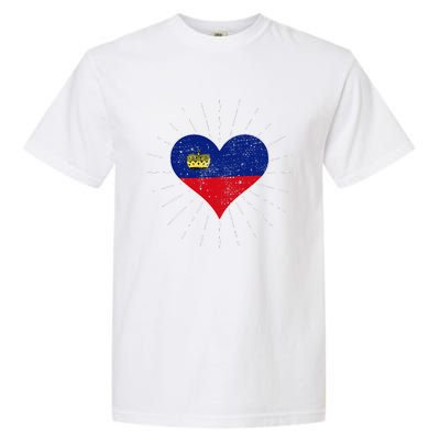 Liechtenstein Flag Vintage Heart Liechtenstein Lover Retro Garment-Dyed Heavyweight T-Shirt