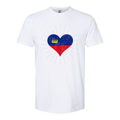 Liechtenstein Flag Vintage Heart Liechtenstein Lover Retro Softstyle CVC T-Shirt