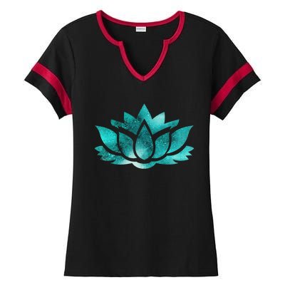 Lotus Flower Yoga Spiritual Dreamy Teal Colorful Gift Ladies Halftime Notch Neck Tee