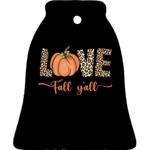 Love Fall Y'all Leopard Print Pumpkin Thanksgiving Ceramic Bell Ornament