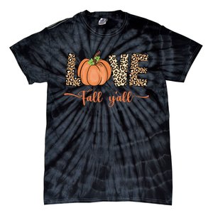 Love Fall Y'all Leopard Print Pumpkin Thanksgiving Tie-Dye T-Shirt