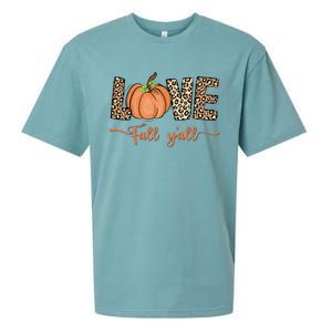 Love Fall Y'all Leopard Print Pumpkin Thanksgiving Sueded Cloud Jersey T-Shirt