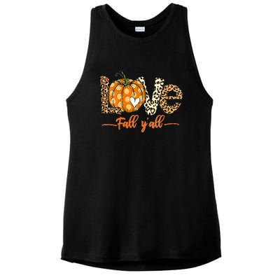 Love Fall Y'All Leopard Pumpkin Fall Ladies PosiCharge Tri-Blend Wicking Tank