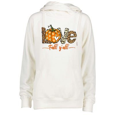 Love Fall Y'All Leopard Pumpkin Fall Womens Funnel Neck Pullover Hood