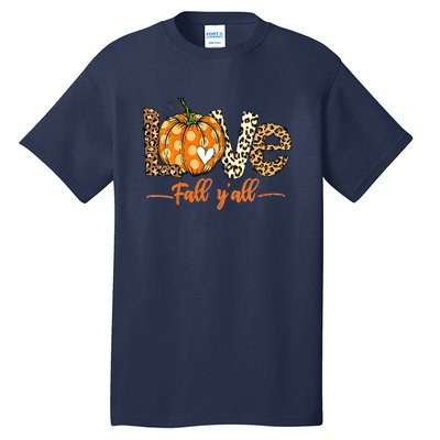 Love Fall Y'All Leopard Pumpkin Fall Tall T-Shirt