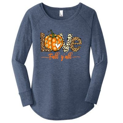 Love Fall Y'All Leopard Pumpkin Fall Women's Perfect Tri Tunic Long Sleeve Shirt