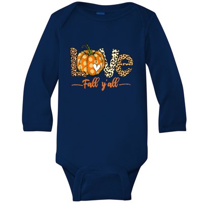 Love Fall Y'All Leopard Pumpkin Fall Baby Long Sleeve Bodysuit