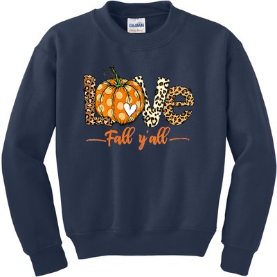 Love Fall Y'All Leopard Pumpkin Fall Kids Sweatshirt