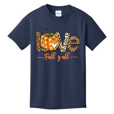 Love Fall Y'All Leopard Pumpkin Fall Kids T-Shirt