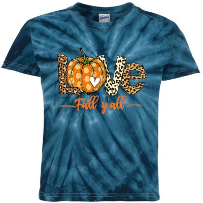 Love Fall Y'All Leopard Pumpkin Fall Kids Tie-Dye T-Shirt