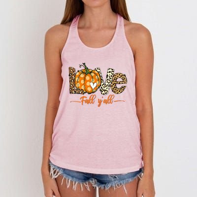 Love Fall Y'All Leopard Pumpkin Fall Women's Knotted Racerback Tank