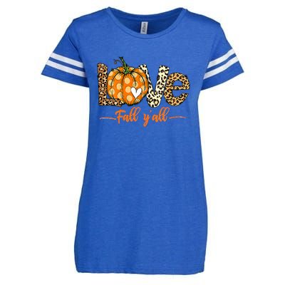 Love Fall Y'All Leopard Pumpkin Fall Enza Ladies Jersey Football T-Shirt