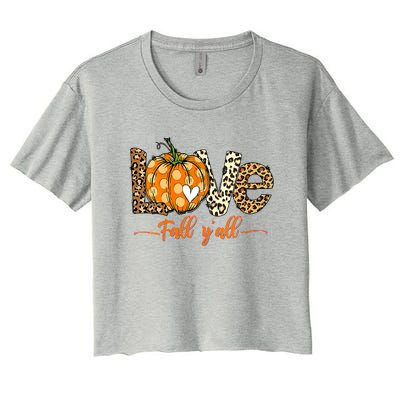 Love Fall Y'All Leopard Pumpkin Fall Women's Crop Top Tee