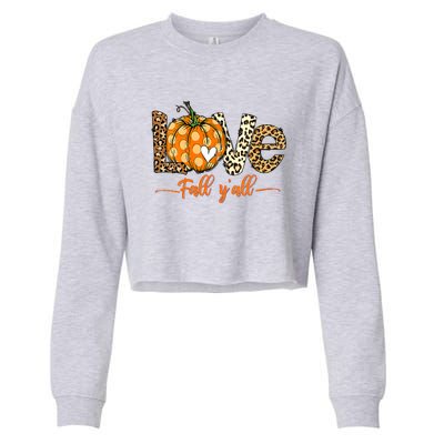 Love Fall Y'All Leopard Pumpkin Fall Cropped Pullover Crew