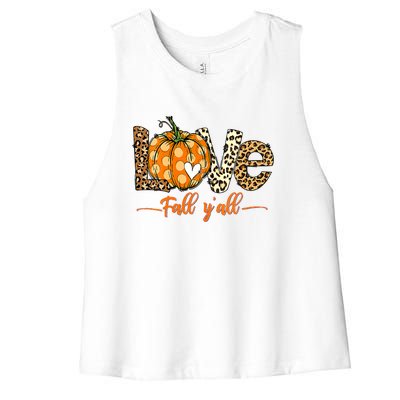 Love Fall Y'All Leopard Pumpkin Fall Women's Racerback Cropped Tank