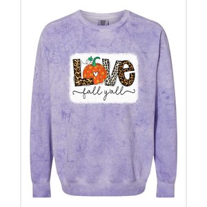 Love Fall Yall Autumn Season Leopard Print Pumpkin Plaid Cute Gift Colorblast Crewneck Sweatshirt