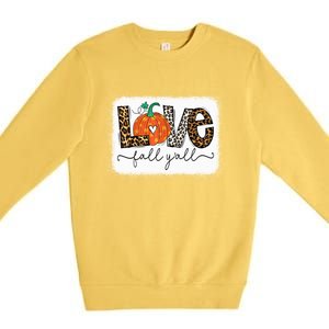 Love Fall Yall Autumn Season Leopard Print Pumpkin Plaid Cute Gift Premium Crewneck Sweatshirt