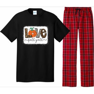 Love Fall Yall Autumn Season Leopard Print Pumpkin Plaid Cute Gift Pajama Set