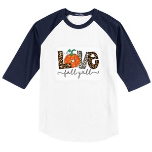 Love Fall Yall Autumn Season Leopard Print Pumpkin Plaid Cute Gift Baseball Sleeve Shirt