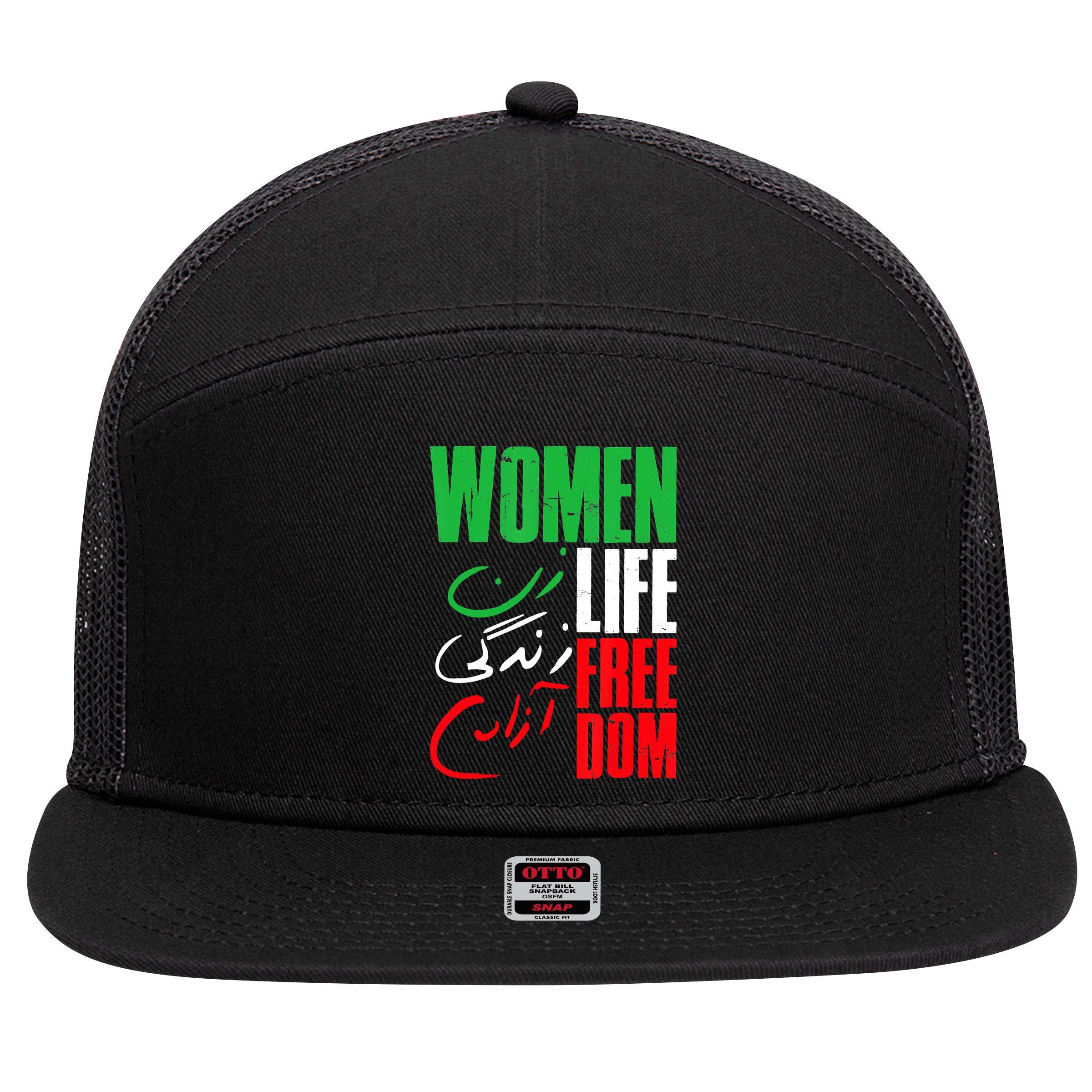  Life Freedom Zan Zendegi Azadi Farsi Support Iran 7 Panel Mesh Trucker Snapback Hat