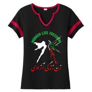 Life Freedom Zan Zendegi Azadi Iran Free Iranian Ladies Halftime Notch Neck Tee