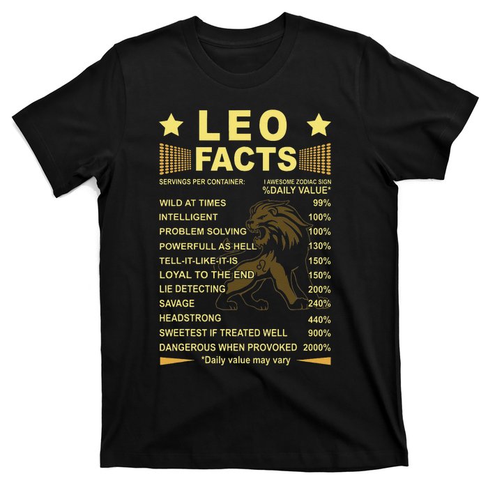 Leo Facts Zodiac Funny Leo Birthday Gift Tee T-Shirt