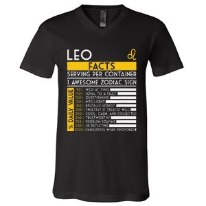 Leo Facts Zodiac Horoscope Funny Astrology Star Sign V-Neck T-Shirt