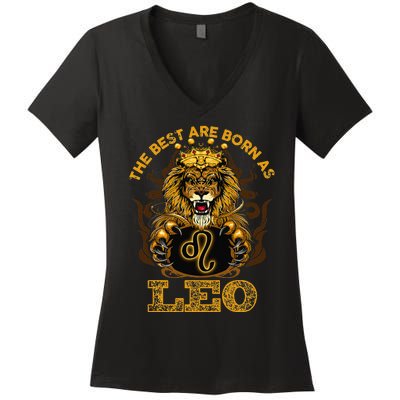 Lion graphic art July August Birthday design Leo Zodiac sign Women's V-Neck T-Shirt