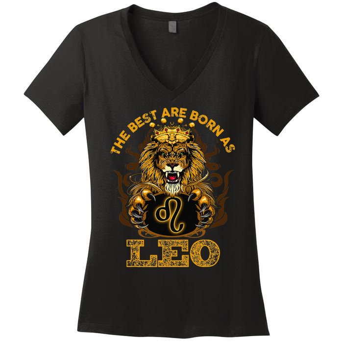 Lion graphic art July August Birthday design Leo Zodiac sign Women's V-Neck T-Shirt