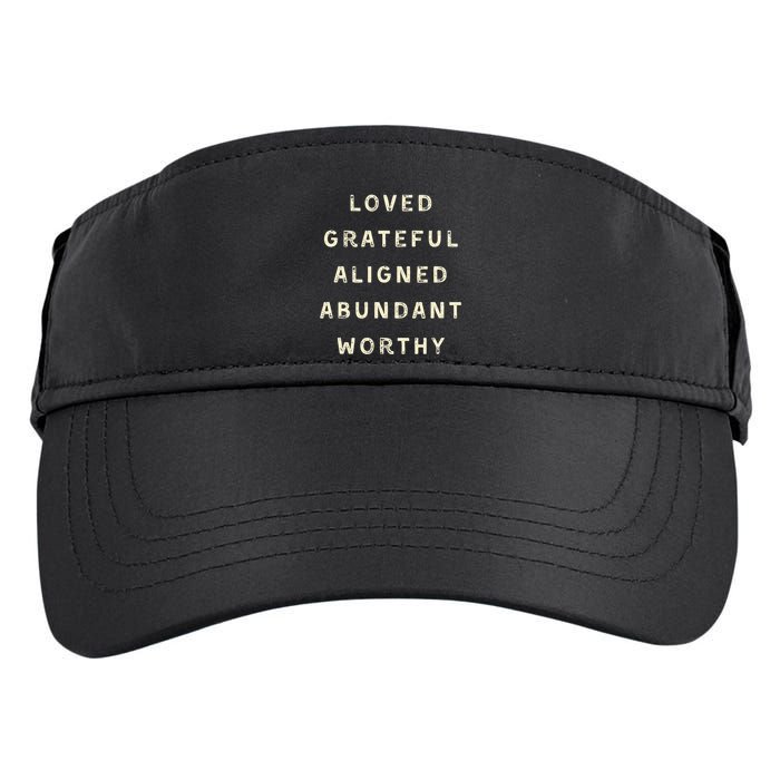 LOVED GRATEFUL ALIGNED ABUNDANT WORTHY AFFRIMATIONS POSITIVE Adult Drive Performance Visor