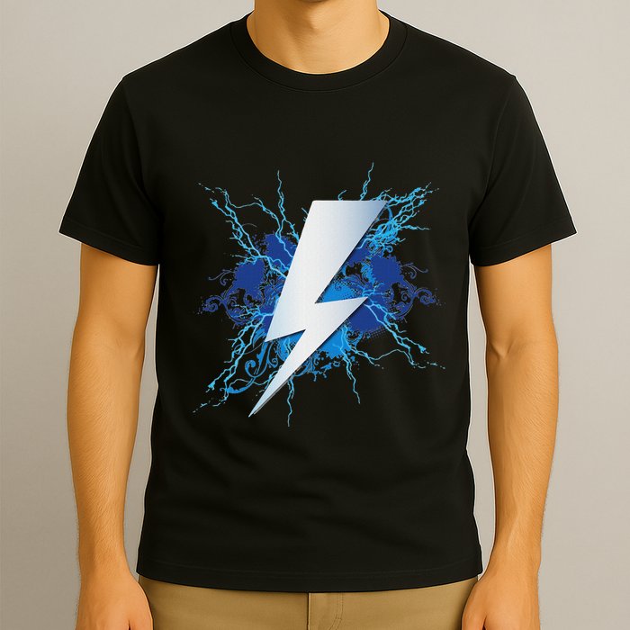 Lightning Graphic And Thunderbolt Design Blue T-Shirt