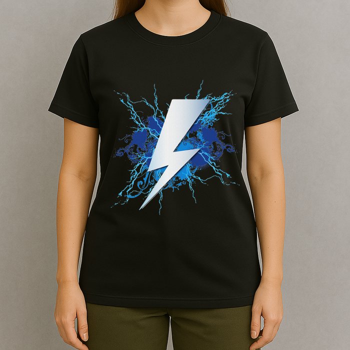 Lightning Graphic And Thunderbolt Design Blue T-Shirt