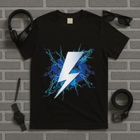 Lightning Graphic And Thunderbolt Design Blue T-Shirt